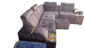 Brown Chrome L shape Sofa