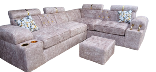 Cream Chrome L Shape Sofa