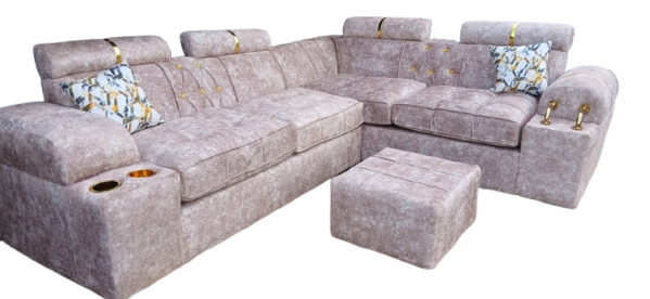 Cream Chrome L Shape Sofa