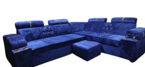 Dark Blue Chrome L Shape Sofa
