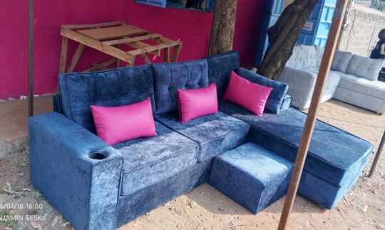 Luxe Navy 5-Seater Sofa with Footrest & Cup Holders