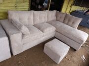 6 Seater L-Shaped Bubble Fabric Beige Seat with Footrest