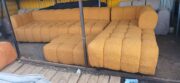 6-Seater L-Shaped Sofa in Golden Yellow Kokita Fabric