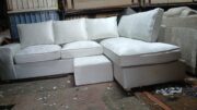 6-Seater L-Shaped Sofa in Off-White Velvet