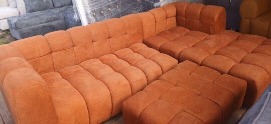 6-Seater Orange L-Shaped Sofa in Soft Kokita Fabric
