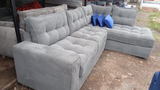6-Seater L-Shaped Sofa Set in Cream Bubble Fabric