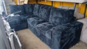 6-Seater Black L-Shaped Sofa in Wide-Ribbed Corduroy Fabric