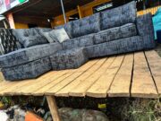 6-Seater L-Shaped Sofa in Checked Black and Grey Fabric