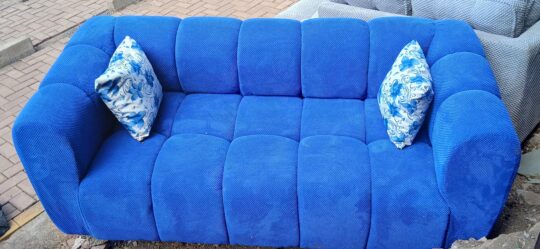 3-Seater Blue Small Bubble Fabric Sofa