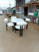 4-Seater White and Black Oval Mahogany Dining Set